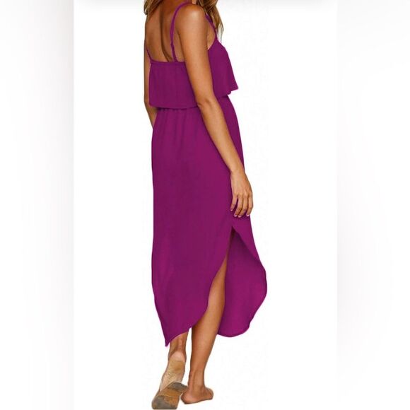 Women's Adjustable Strappy Split Summer Beach Casual Midi Dress (199) - Picture 3 of 5